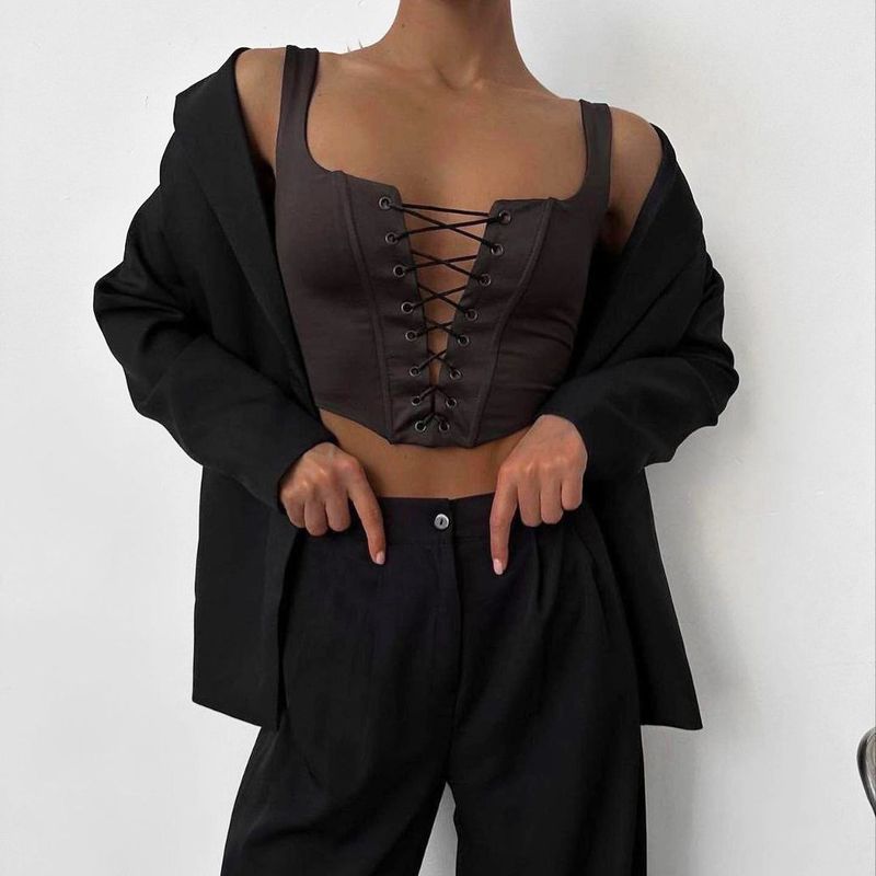 Damenbekleidung Fishbone BH Weste Weiblich Hot Girl Sommer Strap Hollow Short Ärmelloses Top Weiblich_voghion.com