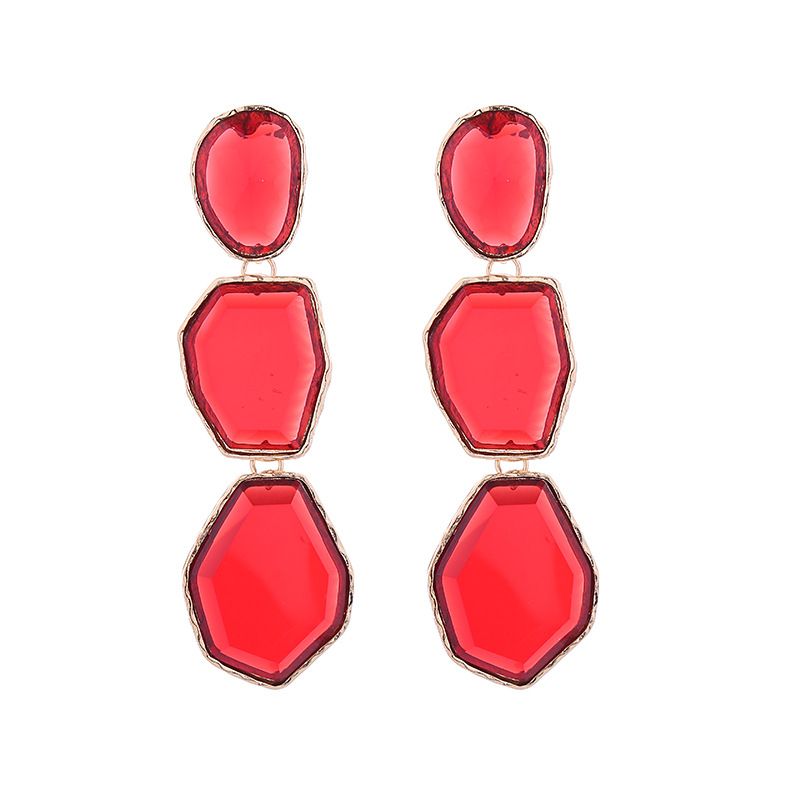 Orecchini in lega di resina trasparente alla moda e alla moda, stile lungo da donna, orecchini geometrici irregolari multistrato_voghion.com