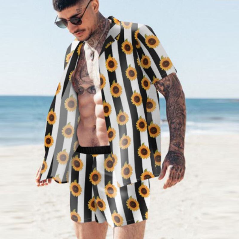 Summer Fashion Beach Shirts for Men 2 Piece Set Outfits Men Clothing Floral Printed Hawaiian Shirt Men Shorts Set Short Sleeve_voghion.com