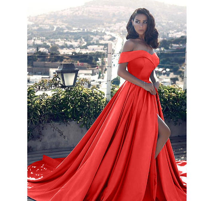 Women's dress solid color one-shoulder elegant evening dress _voghion.com