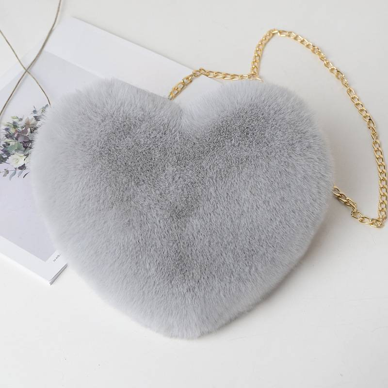 Borsa a tracolla da donna a forma di cuore in peluche con catena per San Valentino Borsa a tracolla piccola da donna a forma di cuore color pesca_voghion.com