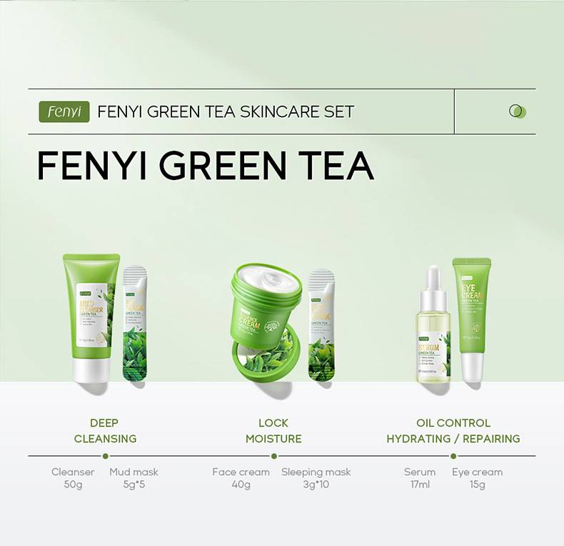 FENYI 6-teiliges Grüntee-Gesichtspflegeset – Feuchtigkeitsspendend und pflegend_voghion.com