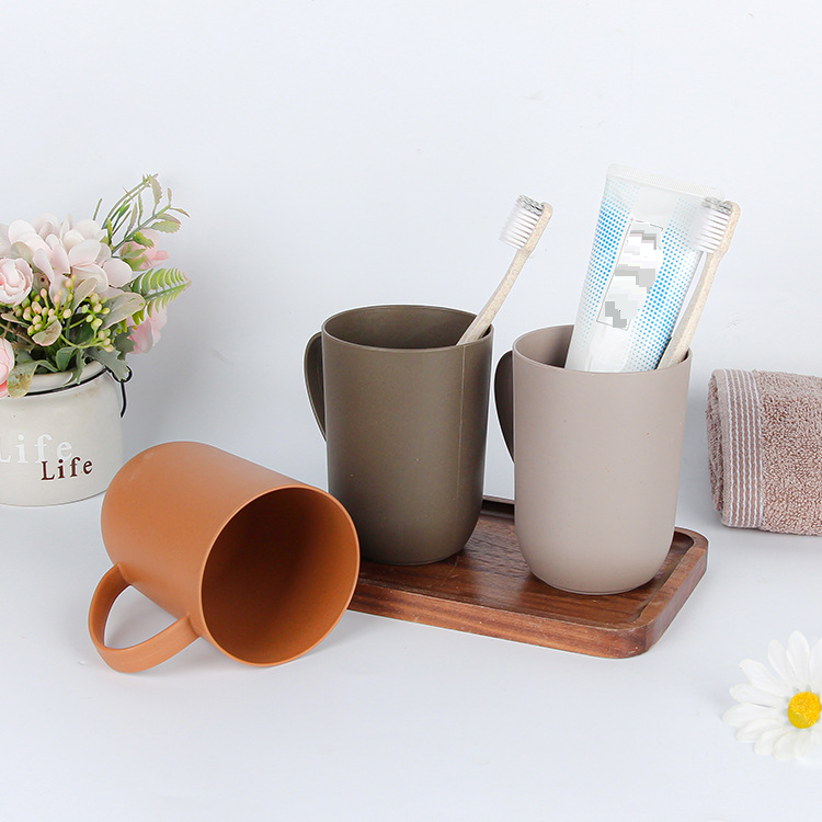 Eco-Friendly Wheat Straw Toothbrush Cup With Handle - Creative Design For Home & Hotel Use (BPA-Free Lightweight Portable)_voghion.com