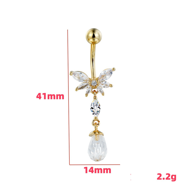 Piercing a farfalla per ombelico - Zirconia cubica AAA e acciaio chirurgico 316L, gioiello boho per il corpo (14G/16G, ipoallergenico, confezione regalo)_voghion.com