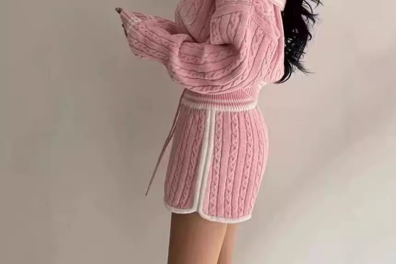 "Women's Wool Knit Sweater & Shorts Set - Winter Warm Two-Piece Outfit With Zipper, Soft & Stylish (White, Pink, Navy Blue, One Size)"_voghion.com
