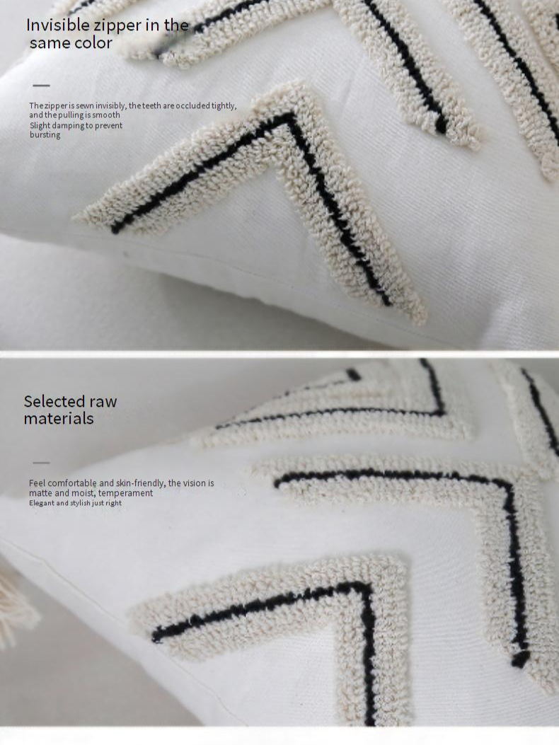 Fodera per cuscino ricamata in stile nordico boho – Fodera per cuscino trapuntata in misto cotone di ispirazione marocchina per divano e letto (30x50 cm/45x45 cm, strisce nere/trifoglio)_voghion.com