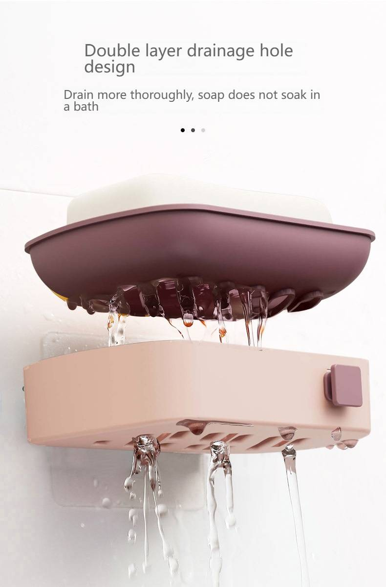 Portasapone da parete senza foratura, organizer per sapone da bagno con doppio scarico, mensola doccia creativa per casa, cucina e bagno._voghion.com