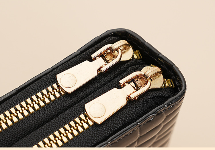 Card Bag Card Cases Crocodile Pattern Solid Color Accordion Double Zipper Card Holder Fashionable Multi Card Slot Large Capacity Zipper Coin Purse_voghion.com