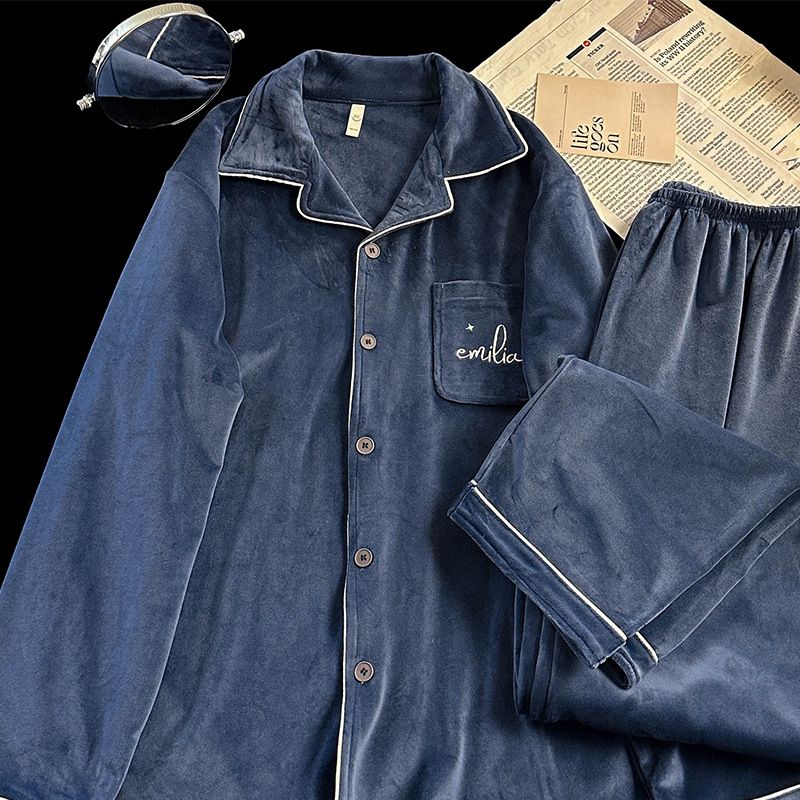 Underwear & Sleepwears Men's Fleece Loungewear Set - Winter Warm Coral Fleece Pajamas With Thick Plush, Comfortable Sleepwear & Home Outfit_voghion.com