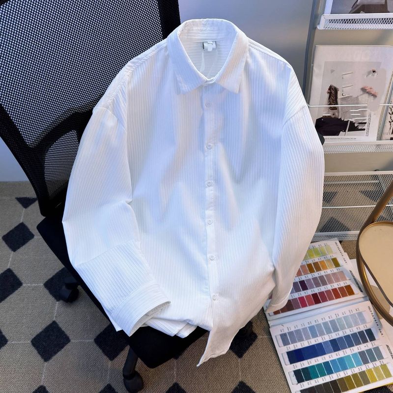 Cooling Wrinkle Shirt – Oversized Striped Linen-Look Blouse With Dropped Shoulder_voghion.com