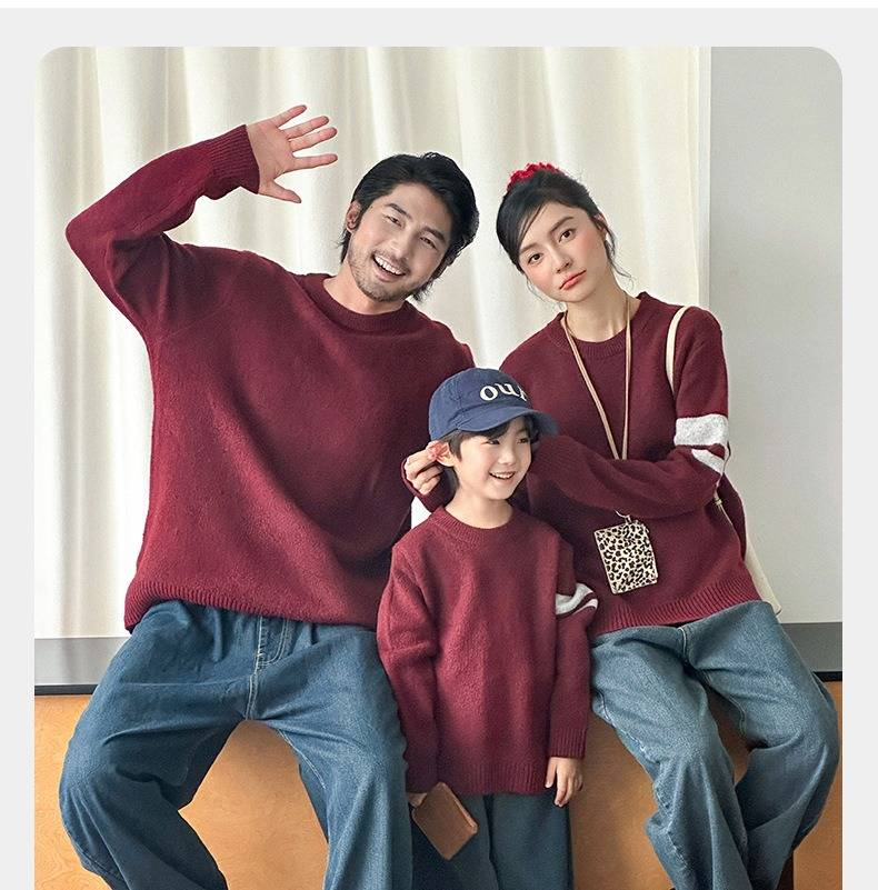 Sweter w kolorze retro w kolorze czerwonym – luźny krój dla dzieci i dorosłych (80 cm–3XL, zimowy zestaw rodzinny)_voghion.com