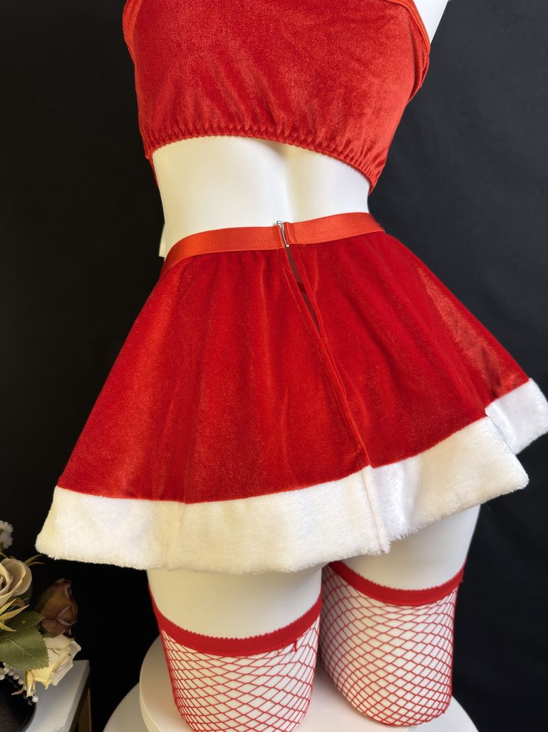 Christmas Sexy Clothing Abstinence Bow Split Uniform With Mesh Socks Set_voghion.com