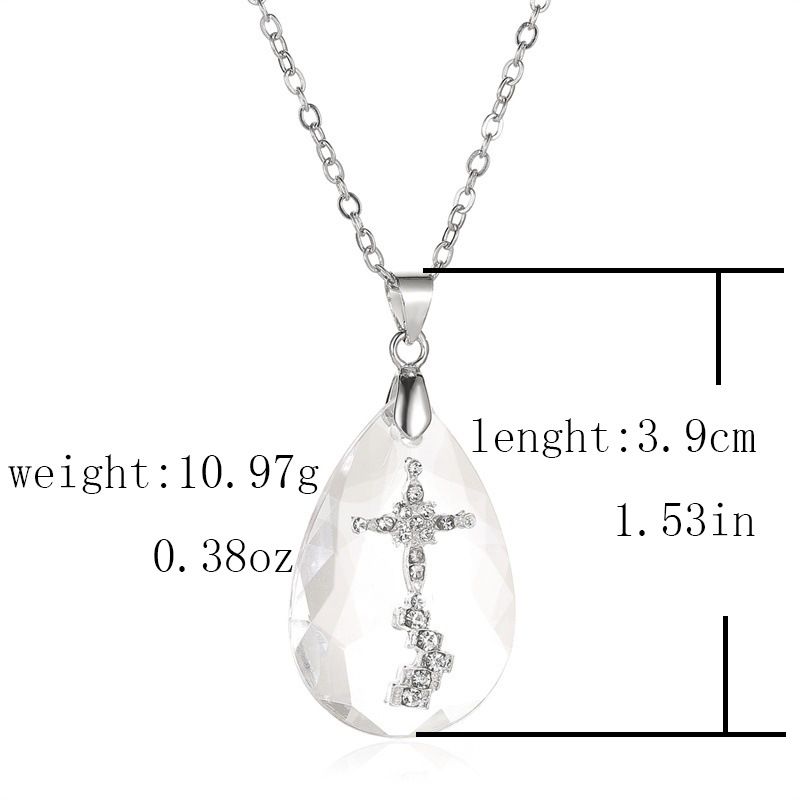 Collana con ciondolo a forma di croce di cristallo religioso Yuanjing, con scala celeste, tempestata di diamanti, per uomo e donna._voghion.com