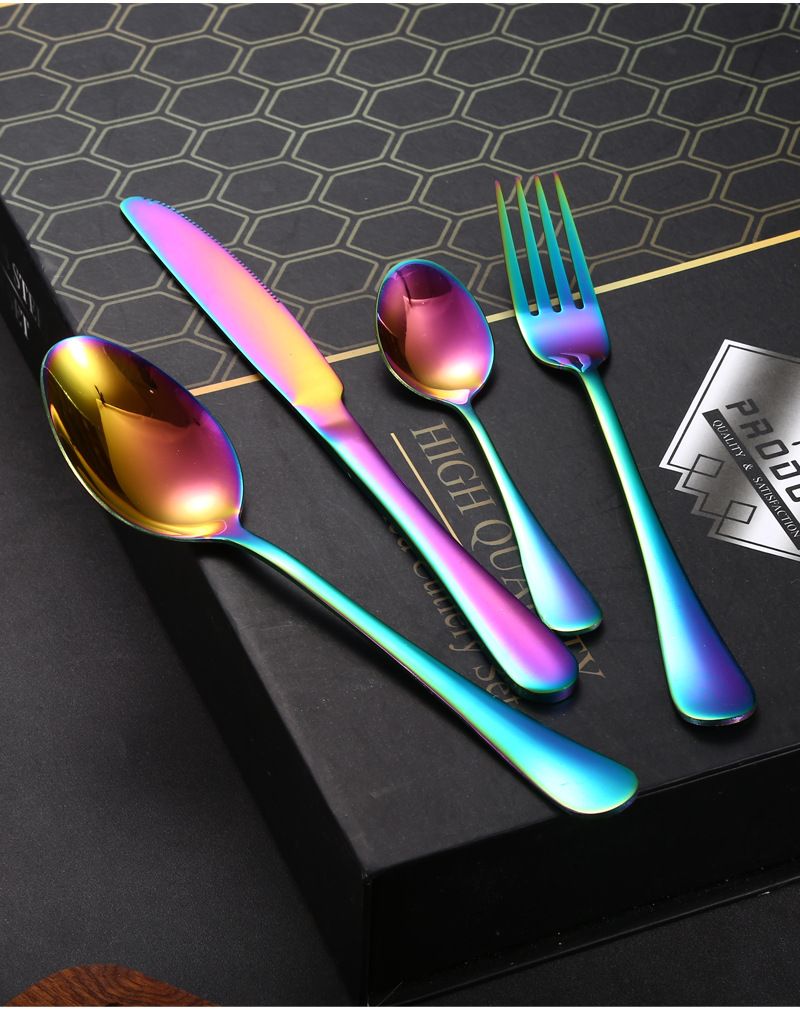 Acero inoxidable 24 de vajilla occidental 1010 cuchillo principal de cuatro piezas, tenedor, cuchara y juego de regalo dorado_voghion.com