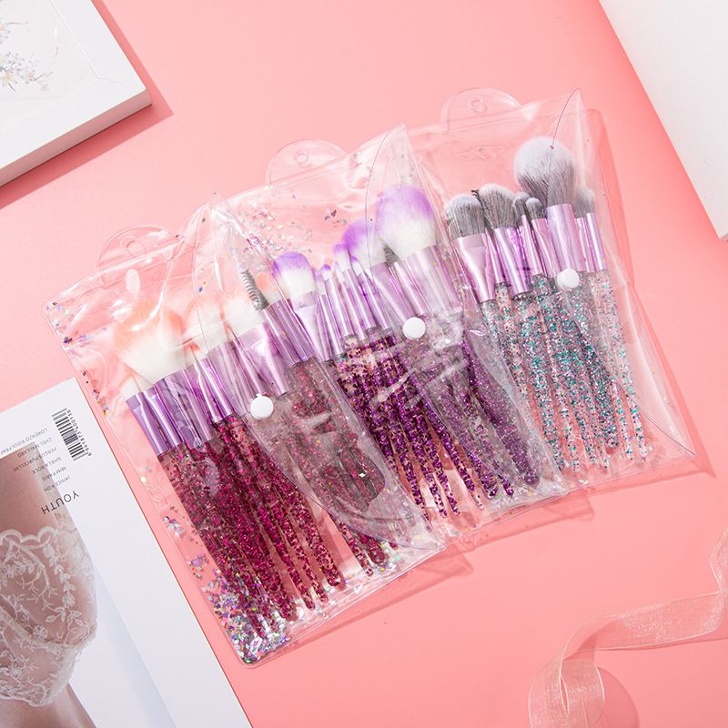 10-Pack Crystal Handle With Glitter, Shimmer, Powder For Beauty, Makeup Tools, Eyeshadow, And Concealer Brushes_voghion.com