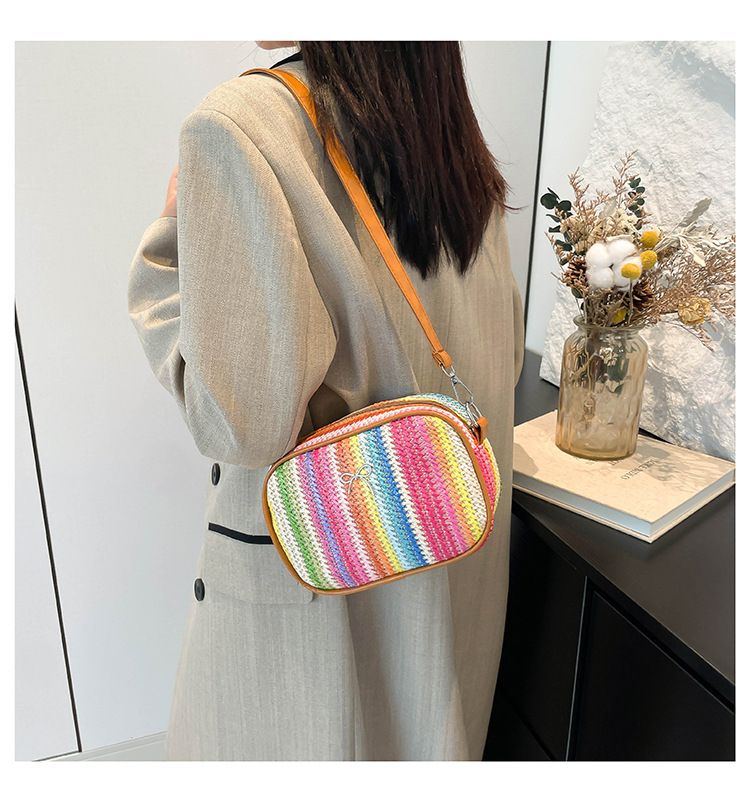 Borse da donna, nuova borsa arcobaleno intrecciata, semplice e versatile, borsa a tracolla con colori a contrasto_voghion.com