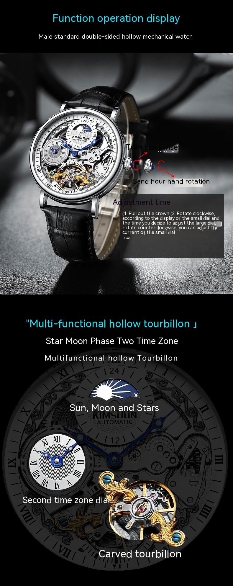 KIMSDUN merkhorloge voor heren Hoogwaardig mechanisch horloge, waterdicht en volledig automatisch horloge voor twee locaties_voghion.com