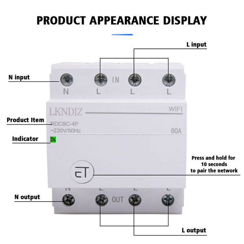 eWek SMART WiFi-Leistungsschalter-Fernbedienung per Sprachsteuerung mit Alexa und Google Home, 18 mm Din-Schiene, RDCBC1P 2P4P_voghion.com