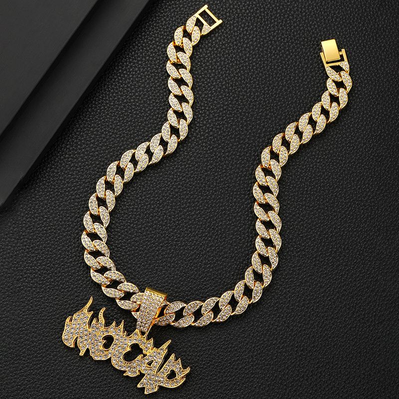 Flame Pendant, Letter Pendant Necklace, Personalized Men's Cuban Chain, Color Options_voghion.com