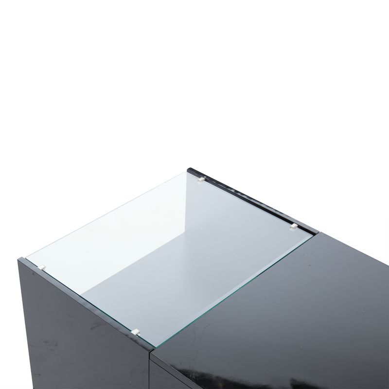 Table basse réglable en hauteur 95 x 48 x 42 cm avec rangement dissimulé, éclairage LED, tiroir et prise de courant - Table d'appoint de salon noire_voghion.com