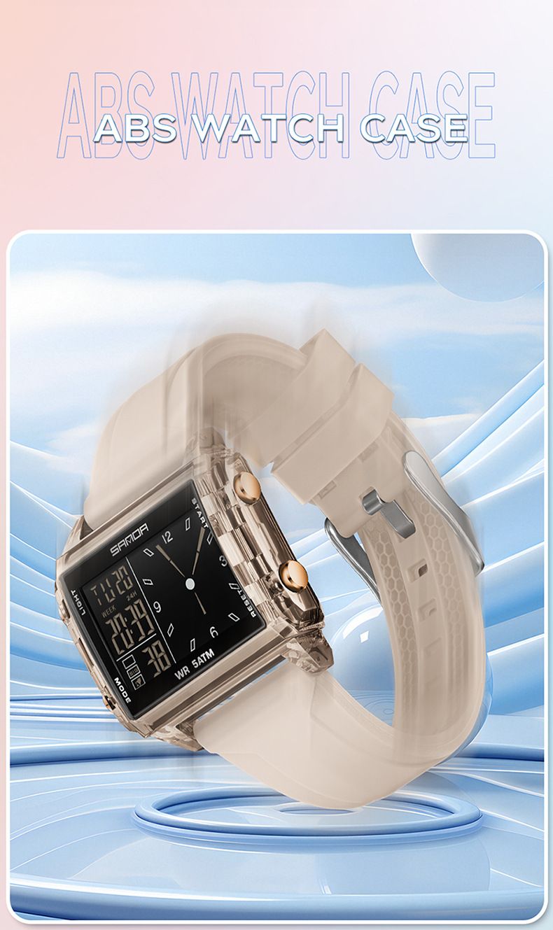 Square Multi-Function Digital Analog Watch With Transparent Case, Dual Time Display, Alarm, Stopwatch, Waterproof, And Luminous Feature_voghion.com