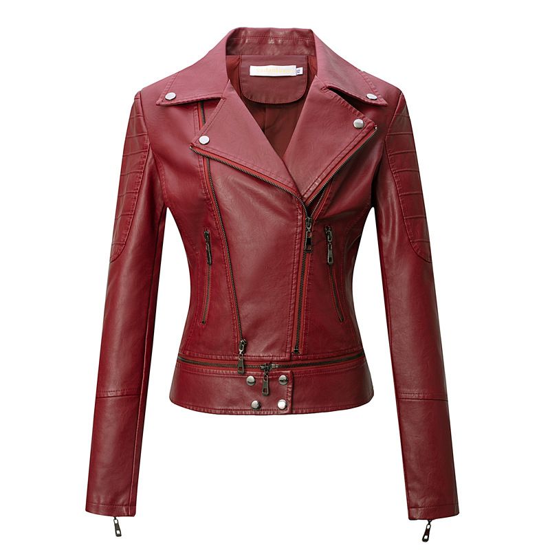 Veste en cuir ultra-courte à col rabattu pour femme 2025 Goddess, coupe ajustée, petite, cool et élégante, manches longues_voghion.com