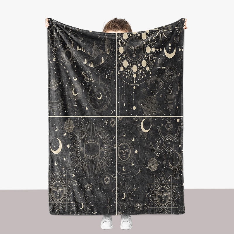 Coperta ispessita per divano in flanella stampata in 3D della serie Universe Moon Sun_voghion.com