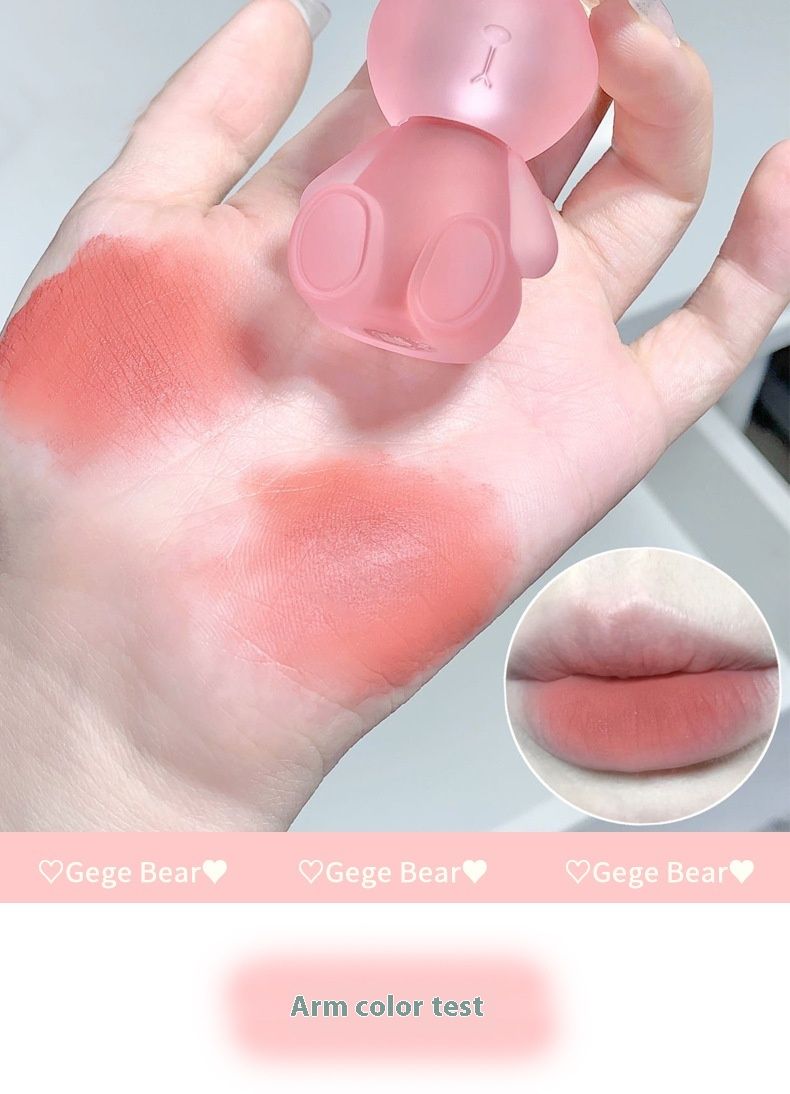 Gege Bear Cute Non Velvet Lipstick Mist Matte Hold on Lipstick Glaze Lipstick Niełatwo się plami Szminka szklana Wygląd Biała Kobieta_voghion.com
