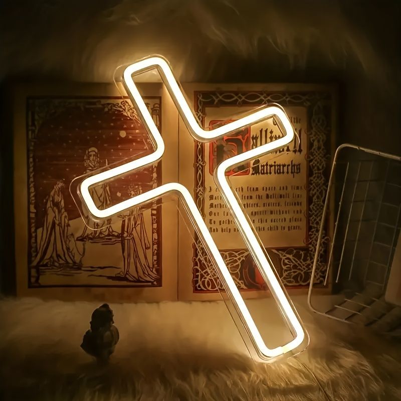 Croce LED Neon Camera da letto Casa USB Plug-in Neon, Decorazione da parete Natale Capodanno_voghion.com