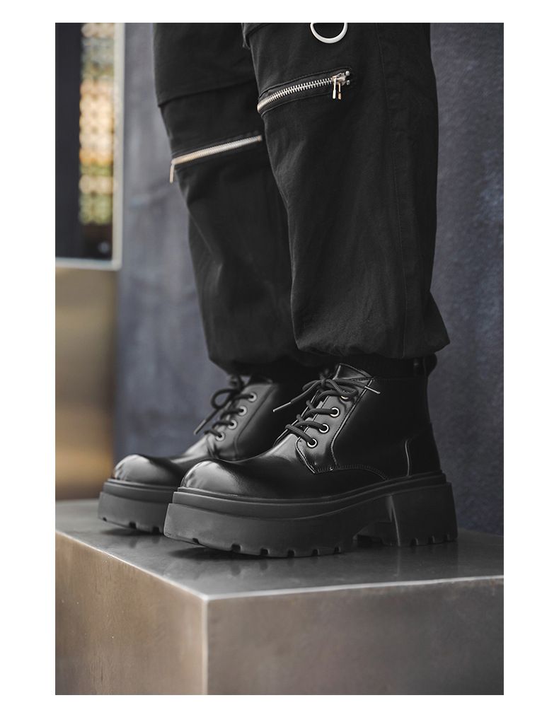 Lace-up High-top Thick-soled Heightening Men's Boots Fleece Short Boots Tooling Boots Martin Boots_voghion.com