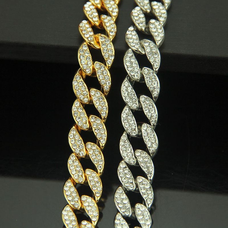 Herren Diamant-besetzte Halskette Hip Hop Rap Volldiamant Kubanische Goldkette_voghion.com