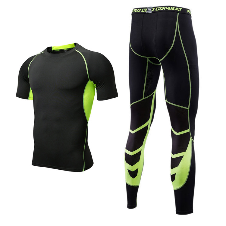Vêtements pour hommes exercice musculaire vêtements de fitness élastiques deux ensembles de collants à séchage rapide pour hommes vêtements d'entraînement de course à sec_voghion.com