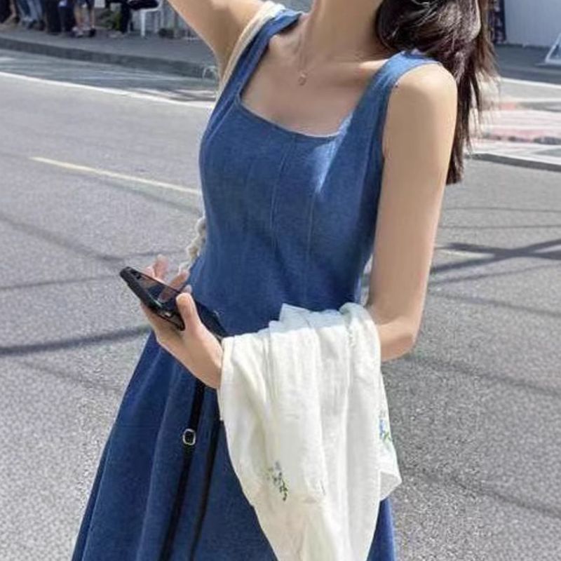 Blue Mist Love Thin Denim Dress For Women's Summer, With A Niche Design Sense, Gentle And Comfortable Waist Cinching_voghion.com