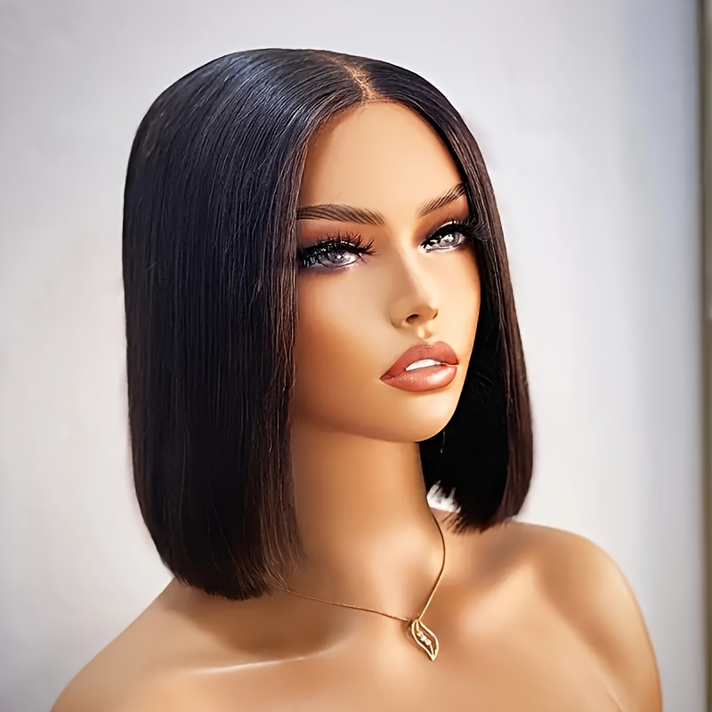 180 % 13 x 4 Echthaar-Perücke, kurze, gerade Bob-Schnitt-Perücke, 180 % Dichte, 13 x 4 Spitzenfront-Echthaar-Perücke, natürlicher Haaransatz mit Babyhaar_voghion.com