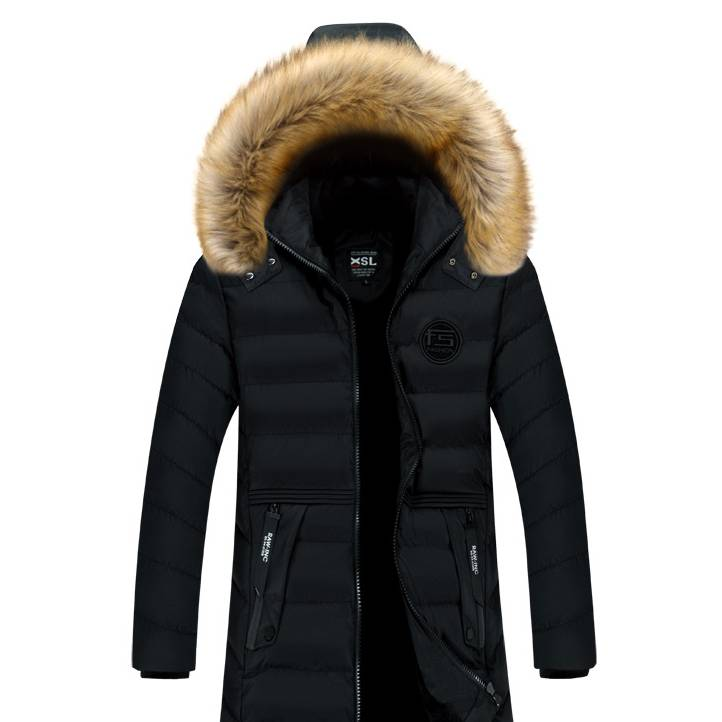 Herrenbekleidung Baumwollmantel Herren mittellanger Echtpelzmantel mit großem Pelzkragen Wintermantel im neuen Stil plus samtverdickter Baumwollmantel_voghion.com