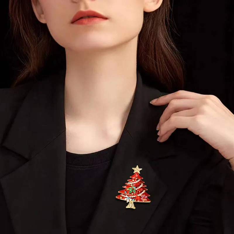 Spilla con albero di Natale da 1 pezzo, spilla con strass intarsiati in smalto, accessori per decorazioni natalizie colorate, spilla con atmosfera festosa, regalo souvenir_voghion.com