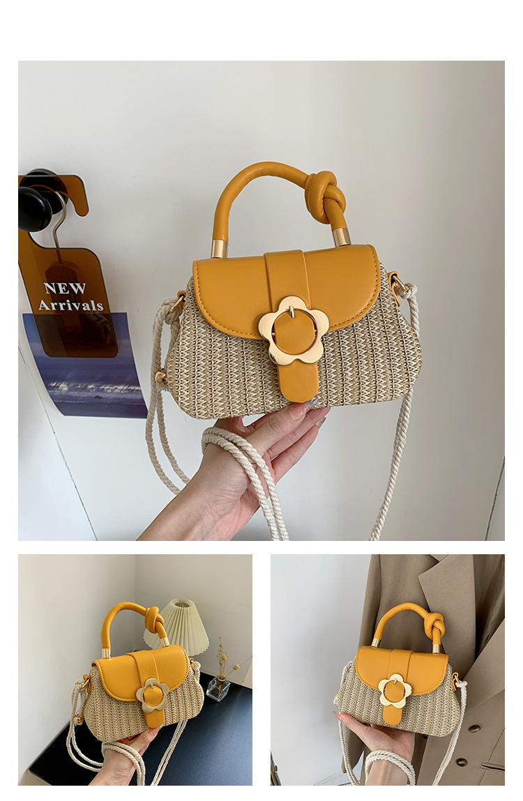 Borsa a tracolla da donna Borsa a scatola di paglia Borsa a mano semplice Moda Fiore Hardware Urban Trend Borsa a mano Borsa a tracolla casual da donna_voghion.com