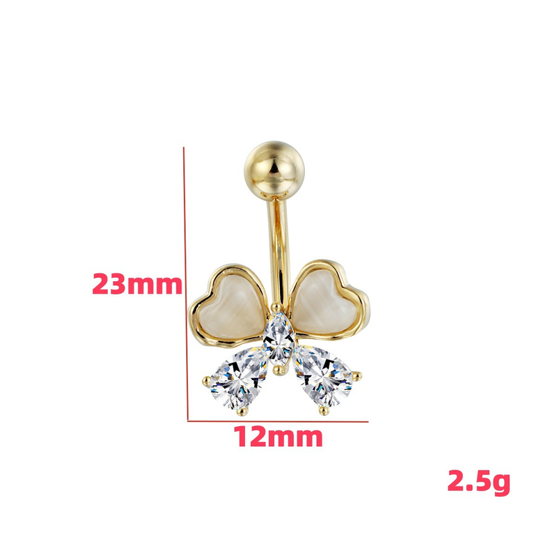Piercing per ombelico, anello per ombelico con quadrifoglio fortunato, chiodo per ombelico con diamante, design di nicchia, fibbia per ombelico di alta qualità_voghion.com