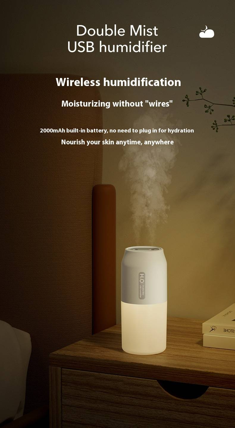 Dual-Nebel-Luftbefeuchter mit USB- und Autostromversorgung, tragbarer Mini-Luftreiniger für Zuhause und unterwegs, Nachtlicht- und Aromatherapie-Funktion_voghion.com