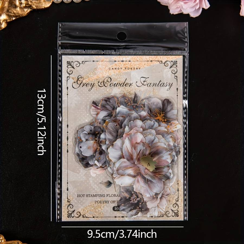 20pcs/pack Retro Flowers Gorgeous Flower Message Material DIY Decoration Collage Base Scrapbook PET Stickers_voghion.com
