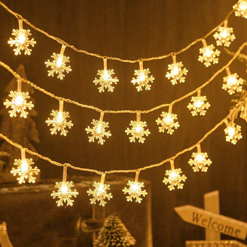3pcs LED Snowflake Curtain Lights, Romantic Christmas Curtain String Lights, Fairy String Lights For Wedding Parties Home Bedroom Indoor Decor_voghion.com