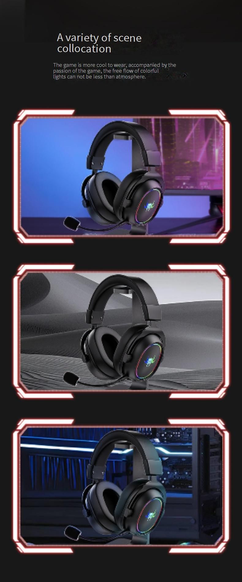 TEKUSHENG RGB Gaming Headset With Microphone, Wired USB Over-Ear Headphones For PC, High-Fidelity 50mm Drivers, Noise Isolation & Adjustable Headband_voghion.com