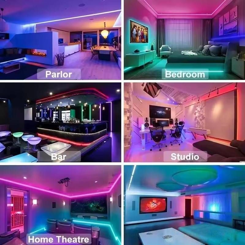 Bande lumineuse LED RVB intelligente 5 V avec contrôle Bluetooth et application, 16 LED/m, télécommande 44 touches, commande vocale, synchronisation musicale pour une ambiance intérieure, certifiée CE._voghion.com