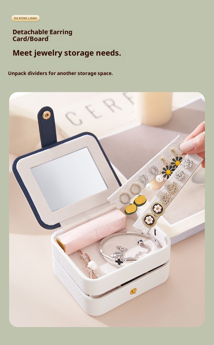 3-Layer PU Leather Jewelry Organizer Box With Mirror – Travel-Friendly Storage Case For Earrings, Rings, Necklaces (White/Pink/Green/Blue)_voghion.com