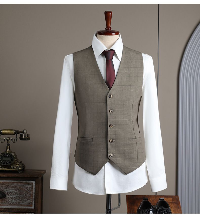 Kariertes Anzugset für Herren – formelle Kleidung für den Bräutigam und die Trauzeugen, Slim Fit-Blazer und Hose, leichte Business- und Partykleidung_voghion.com