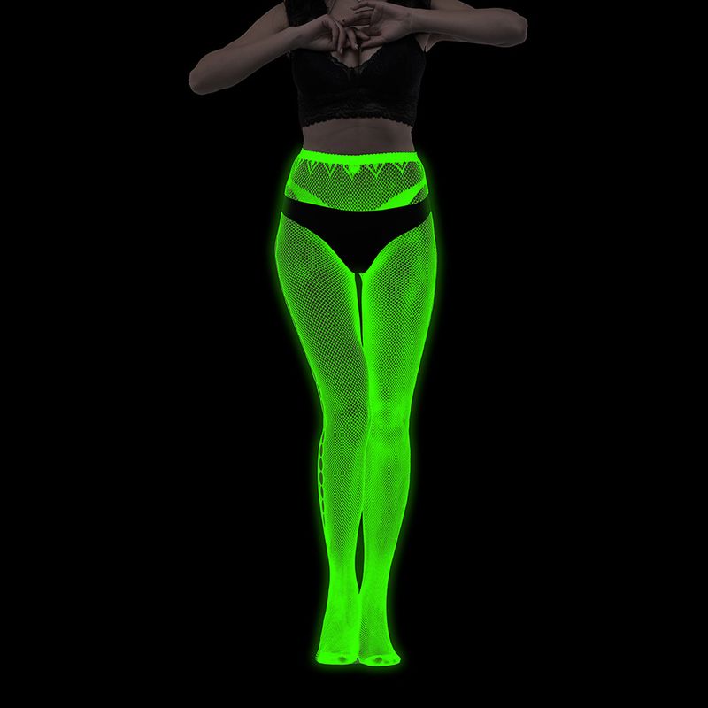 Calze con base luminosa, collant fluorescenti europei e americani, calze a rete luminose notturne, calzini in jacquard con pizzo e tatuaggio sexy con luce verde_voghion.com