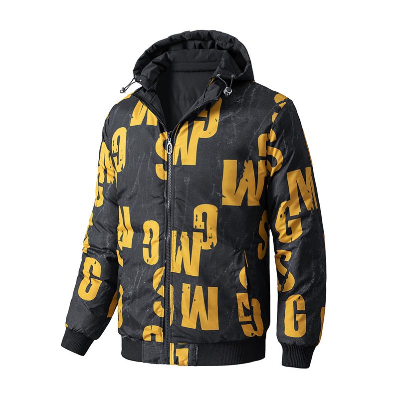 Autunno e cappuccio ispessito caldo marchio alla moda, usura bifacciale, giacca invernale, giacca di cotone da uomo_voghion.com