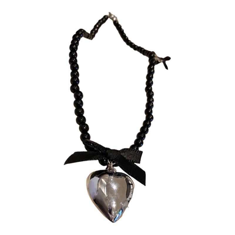 Set di orecchini con collana e fiocco di perle a forma di cuore, stile francese, design unico, catena per clavicola, girocollo alla moda per le donne_voghion.com