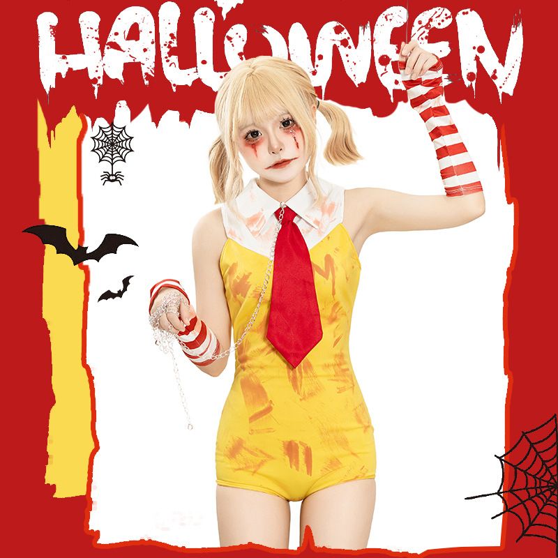 New Halloween yellow ugly girl stage party jumpsuit cosplay costume set_voghion.com