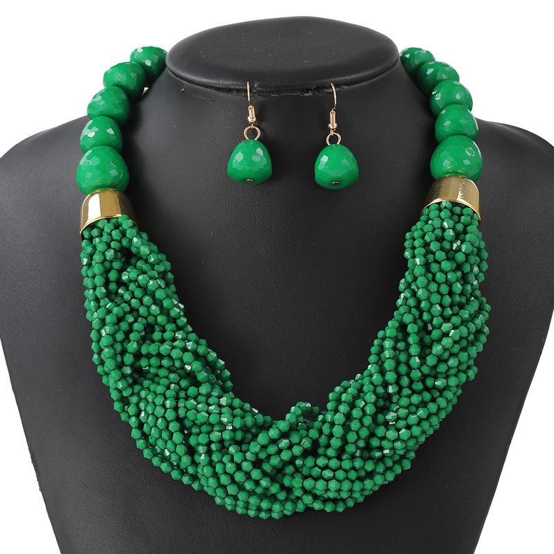 Woven Three-piece Beaded Rice Beads Multi-layer Exaggerated Retro Ethnic Bohemian Necklace Set Ladies_voghion.com